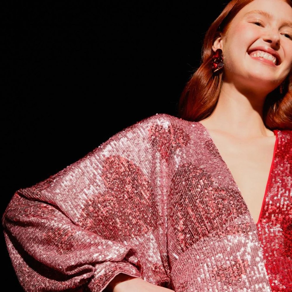 FARM Rio Red and Pink Sequin Midi Dress - Picture 3 of 12